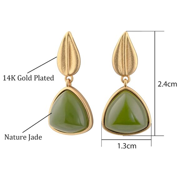 Women's Trendy Sterling Green Natural Jade Elegant Charm Leaf Stud Earring - Picture 4 of 7